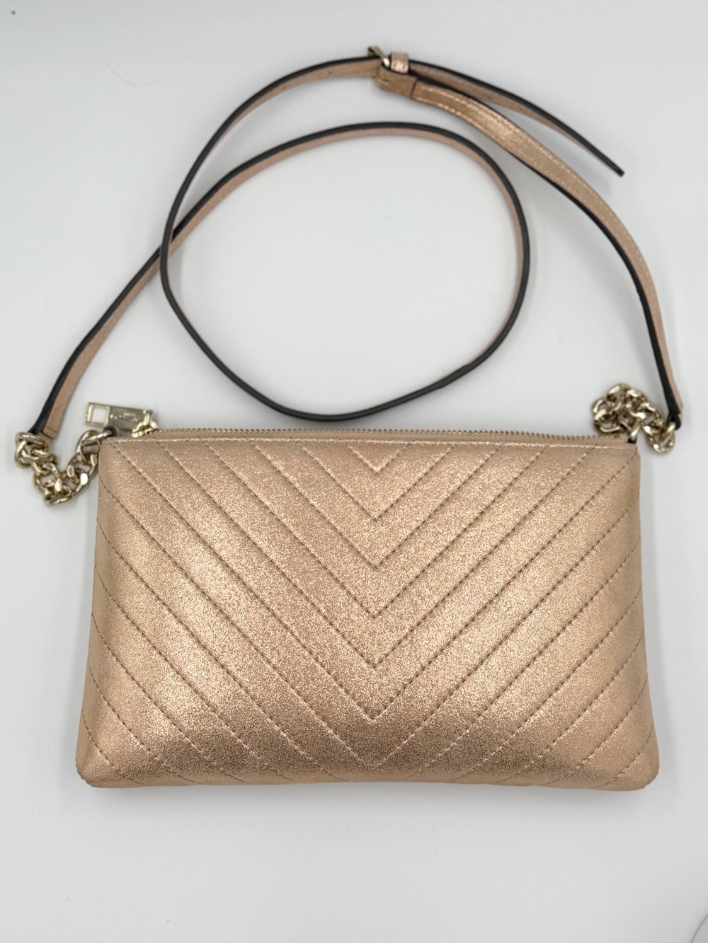 Karl Lagerfeld Metallic Rose Gold Quilted Crossbody Bag Nwot - Picture 2 of 9